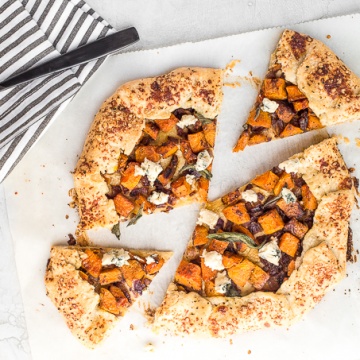 This butternut squash galette (free-form tart) is the perfect meal any time of day! Serve it with a fried egg for breakfast or alongside a big salad for lunch or dinner. | aheadofthyme.com