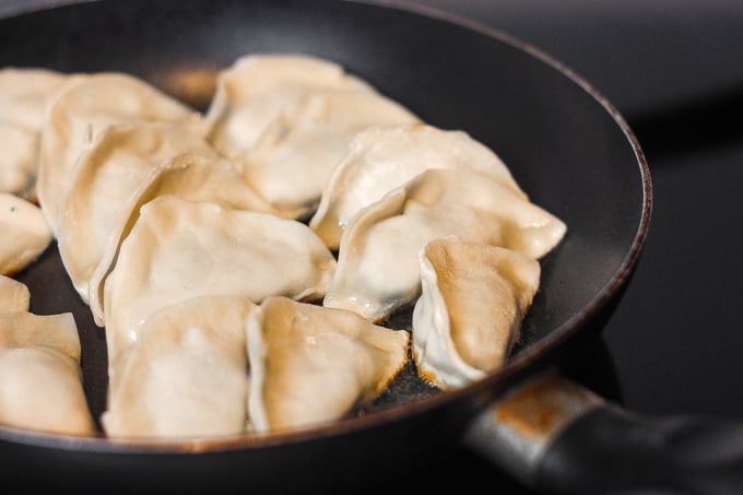 Easy-to-make Chinese beef dumplings with celery can be made in advance for a stress-free meal. Enjoy these steamed, boiled or pan-fried! | aheadofthyme.com