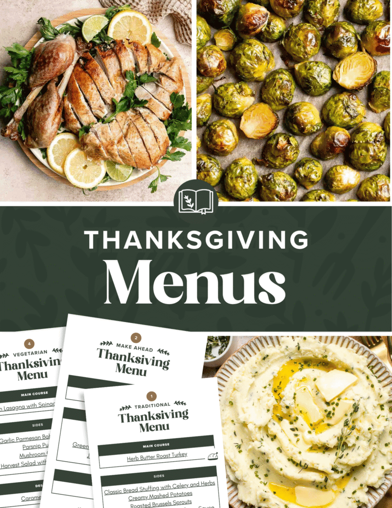 Plan your best Thanksgiving yet with this easy Thanksgiving menu guide! Includes classic recipes, make-ahead ideas, and free printable menus. | aheadofthyme.com