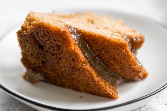 No one will be able to resist this perfectly sweet and moist, glazed brown sugar bundt cake. Made with Greek yogurt for major decadence and richness! | aheadofthyme.com