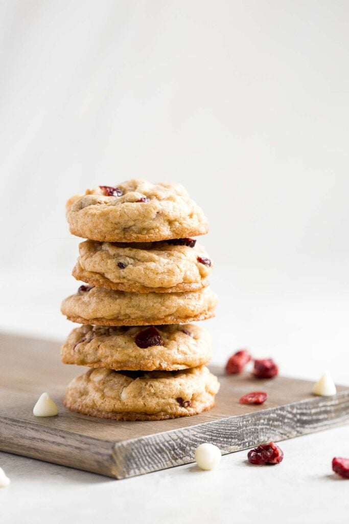 Soft and chewy white chocolate cranberry cookies are golden brown with crisp edges, quick and easy, and freeze well — the perfect holiday cookie. | aheadofthyme.com