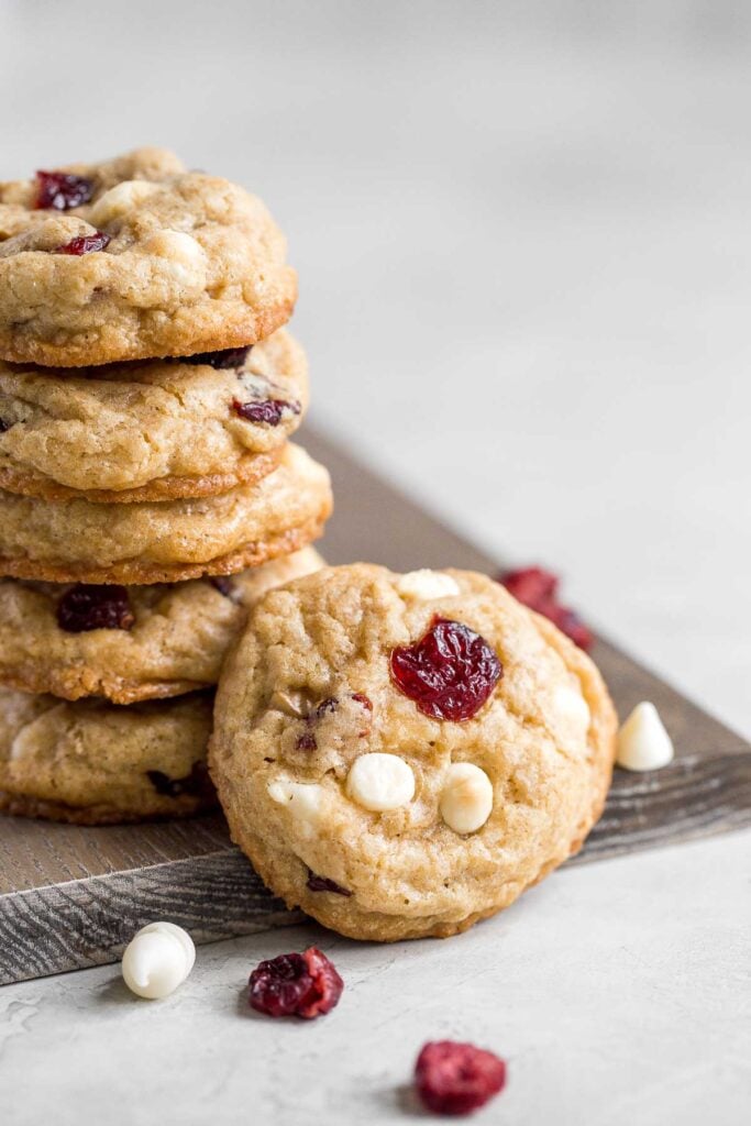 Soft and chewy white chocolate cranberry cookies are golden brown with crisp edges, quick and easy, and freeze well — the perfect holiday cookie. | aheadofthyme.com