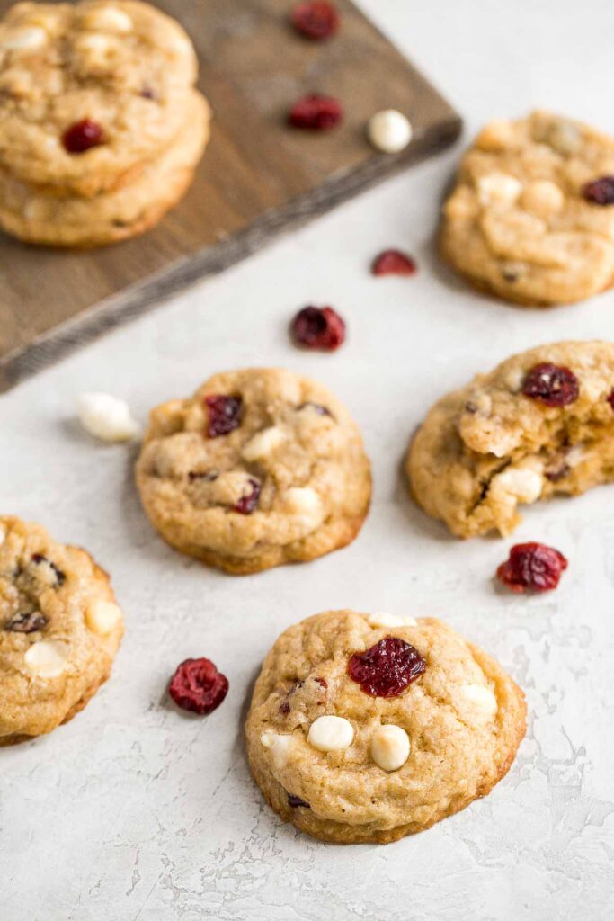 Soft and chewy white chocolate cranberry cookies are golden brown with crisp edges, quick and easy, and freeze well — the perfect holiday cookie. | aheadofthyme.com