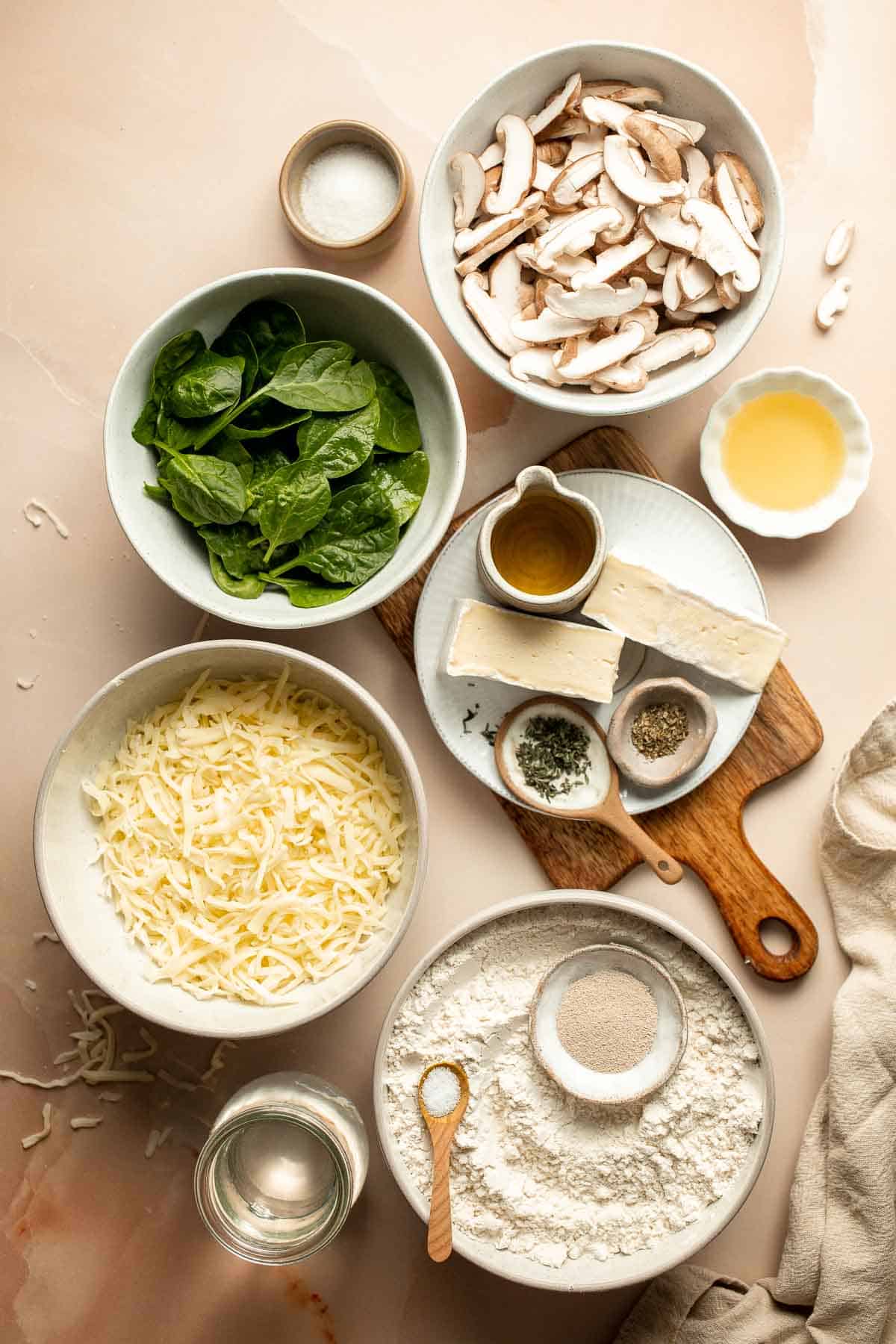 Mushroom Flatbread with Spinach made with homemade pizza dough, truffle Italian cheeses, and shiitake mushrooms, makes a perfect appetizer or simple dinner. | aheadofthyme.com