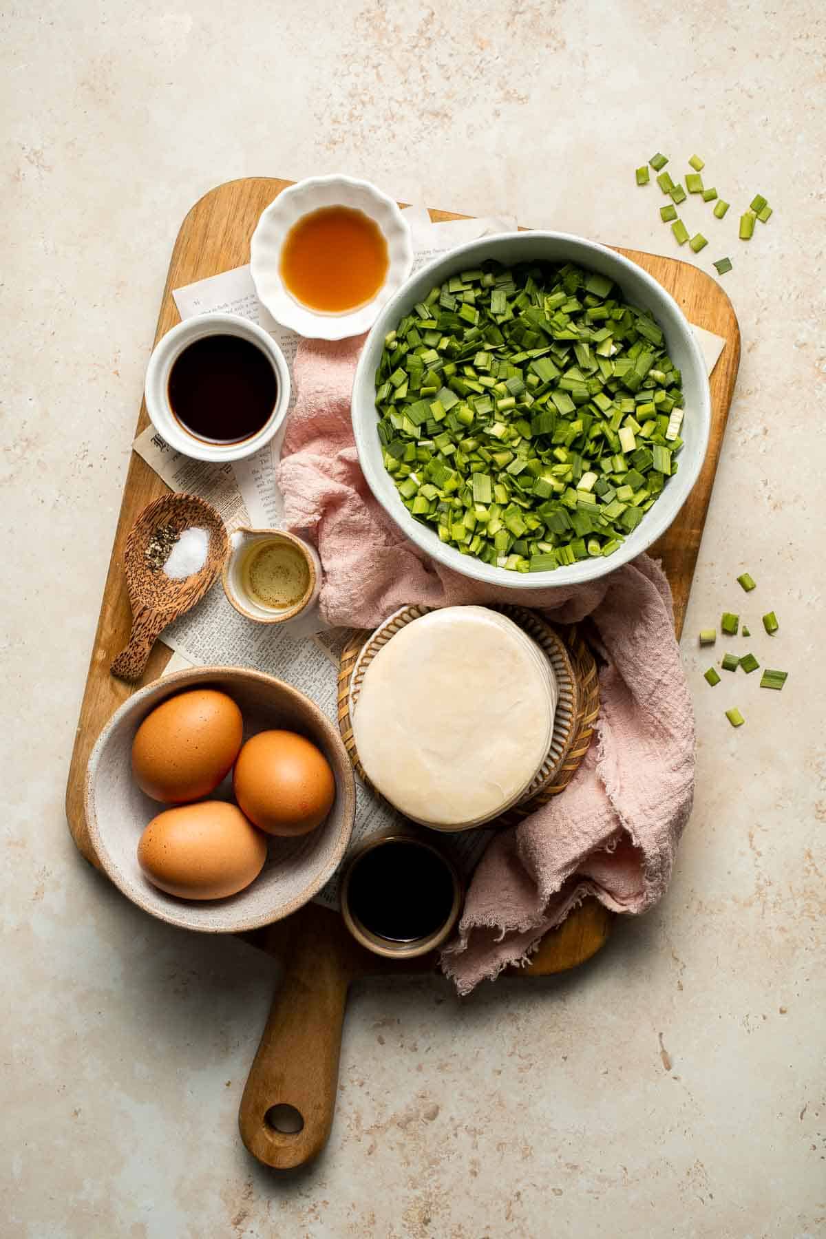 Egg and Chive Vegetarian Dumplings are the perfect Chinese appetizers made with fragrant chives, fluffy scrambled eggs, and seasonings. | aheadofthyme.com
