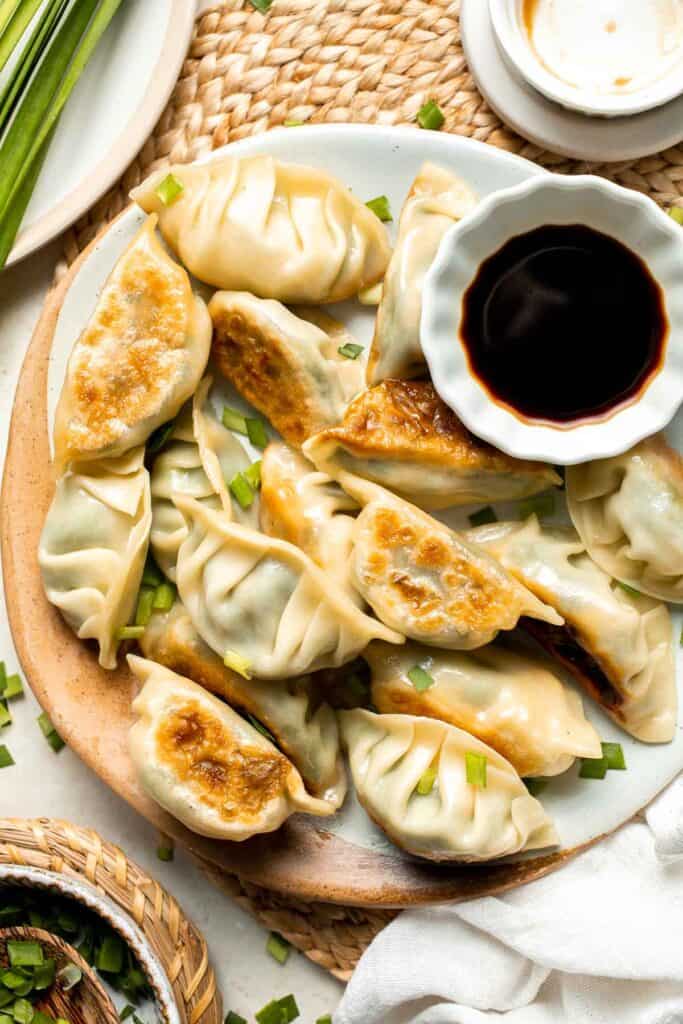 Egg and Chive Vegetarian Dumplings are the perfect Chinese appetizers made with fragrant chives, fluffy scrambled eggs, and seasonings. | aheadofthyme.com