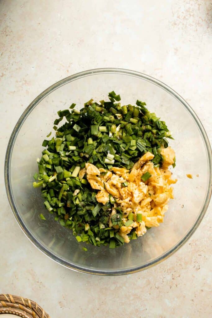 Egg and Chive Vegetarian Dumplings are the perfect Chinese appetizers made with fragrant chives, fluffy scrambled eggs, and seasonings. | aheadofthyme.com