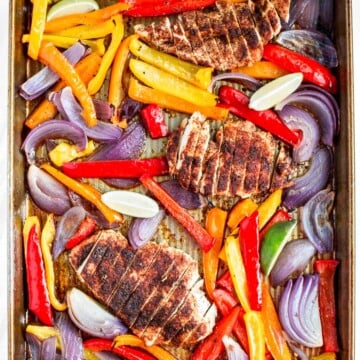 Sheet pan chicken fajitas are quick and easy to make, loaded with flavor, delicious, and ready in less than 30 minutes. Great for meal prep too. | aheadofthyme.com