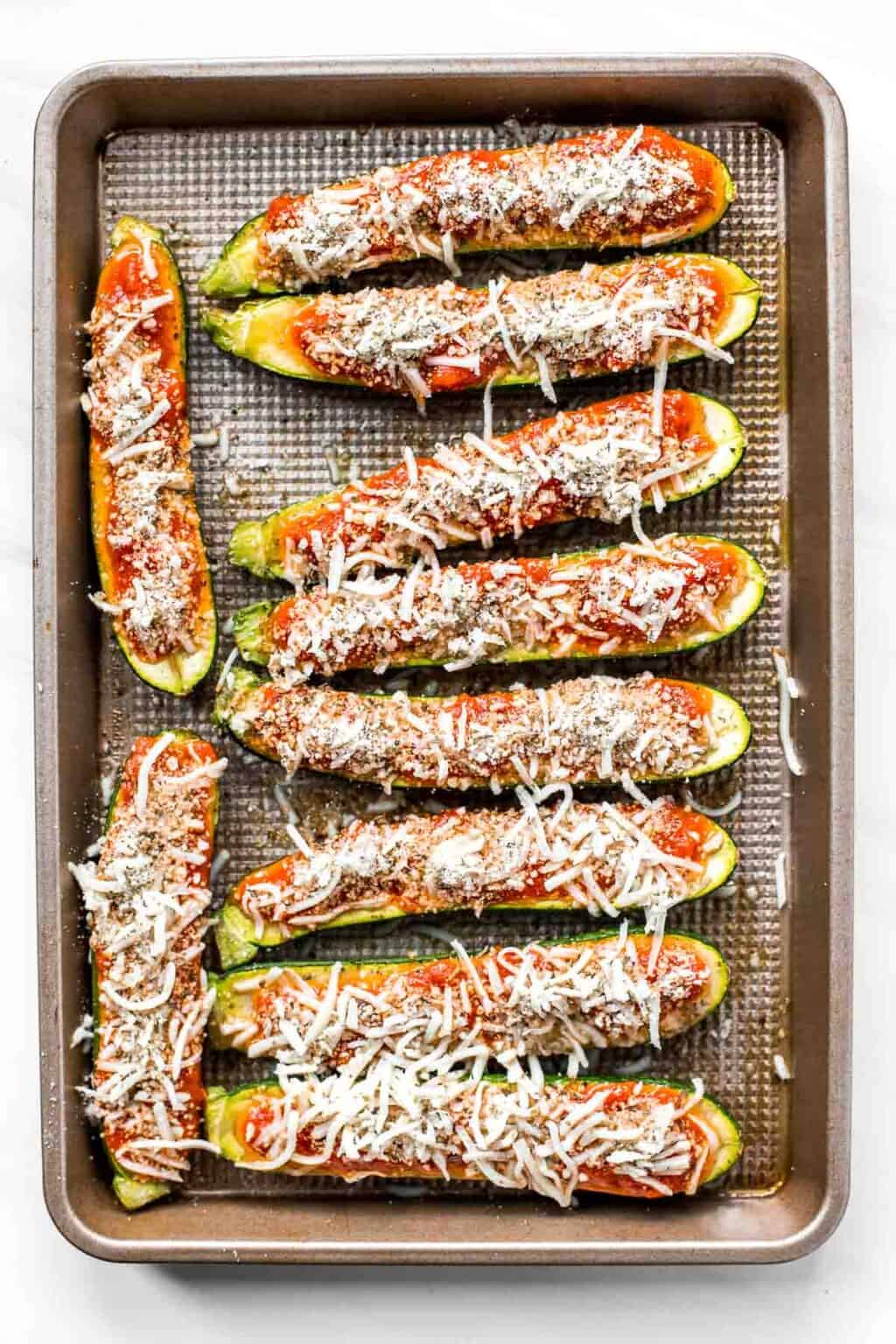 Cheesy Baked Zucchini with Marinara Ahead of Thyme