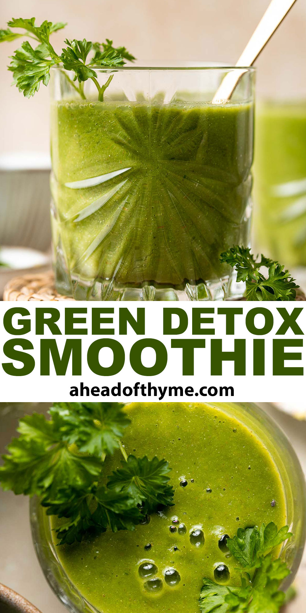 Green Detox Smoothie is quick and easy to make, delicious and nutritious, and loaded with antioxidants, nutrients, and vitamins for a quick energy boost. | aheadofthyme.com