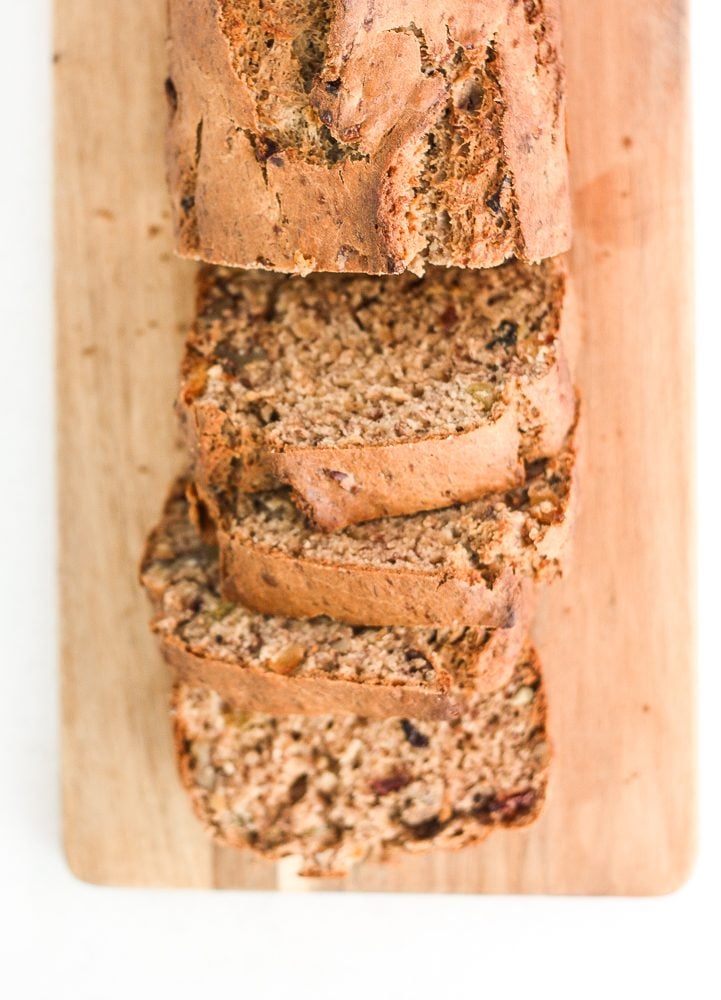 When you combine walnuts, raisins and dried fruit in a nutty banana bread, the result is a tender and moist loaf that is truly irresistible. | aheadofthyme.com