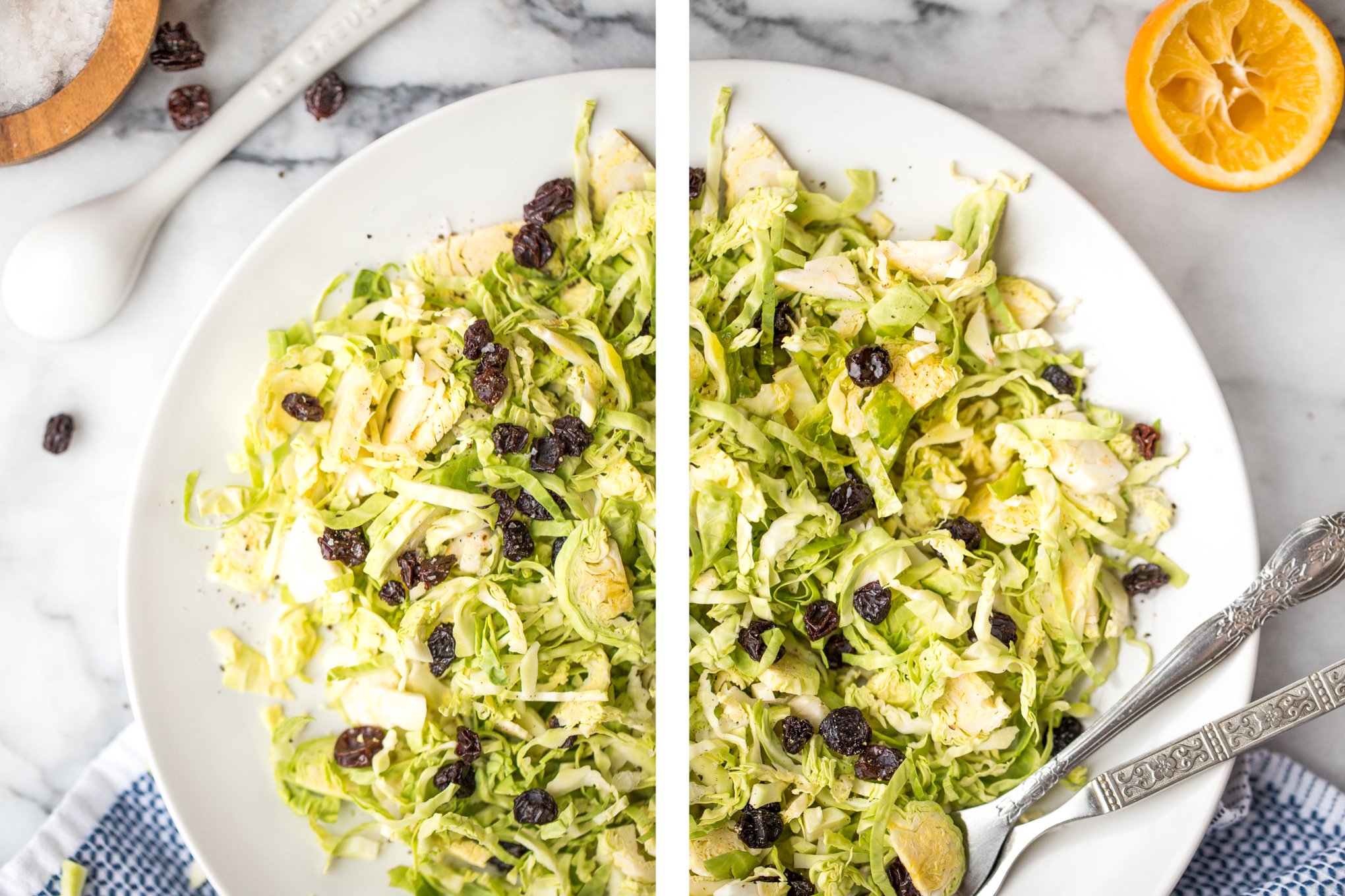 Brussels sprouts salad with warm lemon anchovy vinaigrette is pungent, but in the best possible way! A total explosion of flavours and perfect for a light, filling meal! | aheadofthyme.com