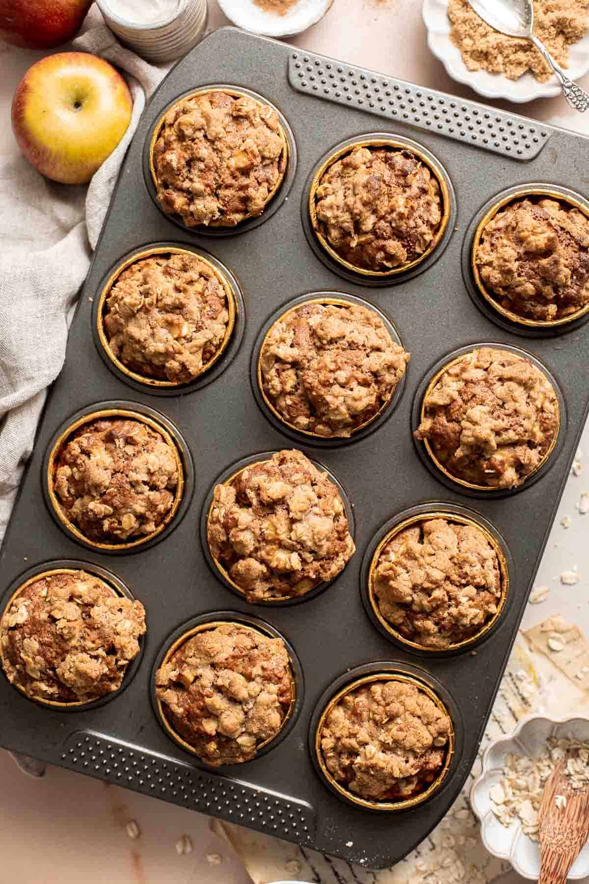 Cinnamon Apple Oatmeal Muffins are fast, easy and delicious— loaded with apples, oats, and fall spices. A quick nutritious bite for breakfast or snack time. | aheadofthyme.com