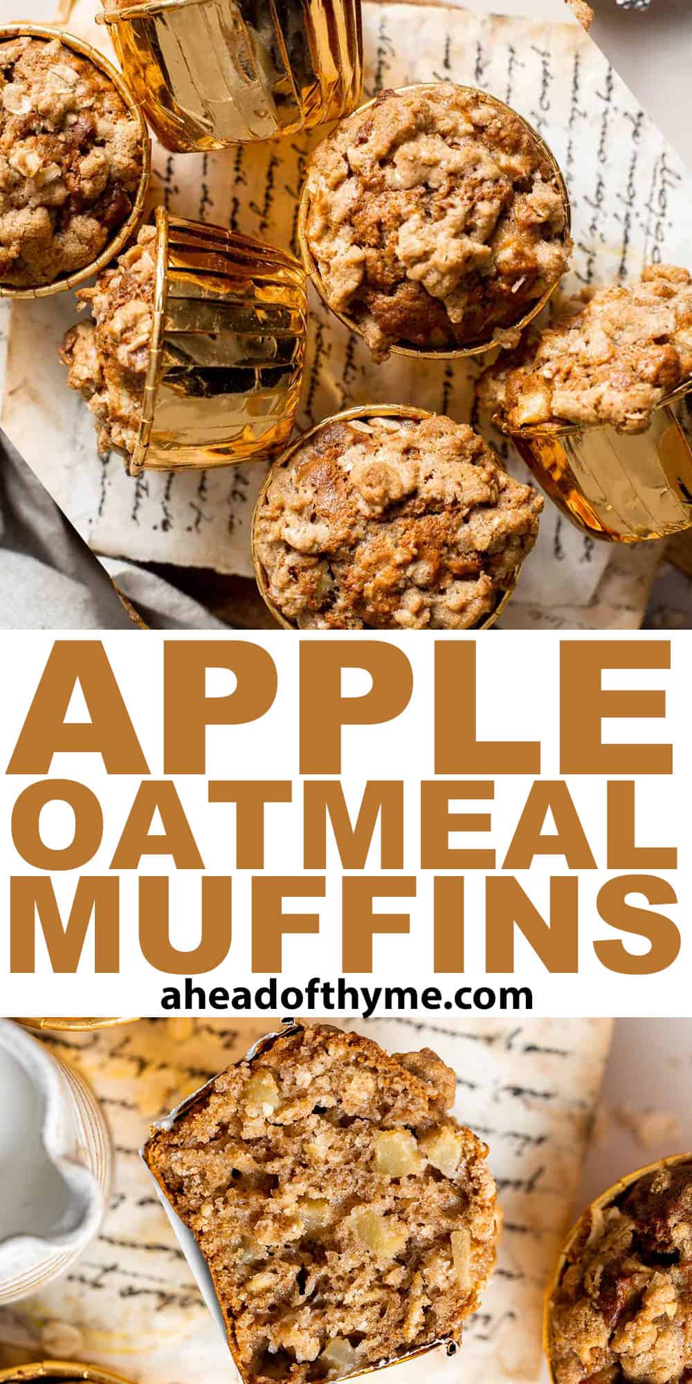 Cinnamon Apple Oatmeal Muffins are fast, easy and delicious— loaded with apples, oats, and fall spices. A quick nutritious bite for breakfast or snack time. | aheadofthyme.com