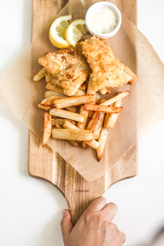 Healthy Fish and Chips with Homemade Tartar Sauce - Ahead of Thyme