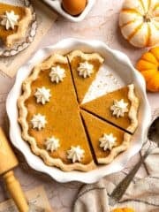Classic Homemade Pumpkin Pie from Scratch features a buttery flaky crust and silky spiced filling - the perfect Thanksgiving dessert everyone loves. | aheadofthyme.com