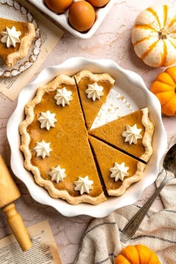 Classic Homemade Pumpkin Pie from Scratch features a buttery flaky crust and silky spiced filling — the perfect Thanksgiving dessert everyone loves. | aheadofthyme.com