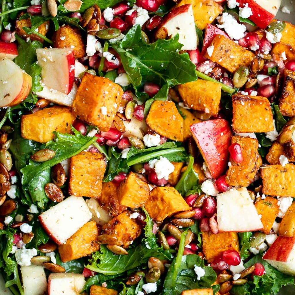 Fall harvest salad with roasted butternut squash and apple is the only salad recipe you need this fall or winter. It's healthy, wholesome, and nourishing. | aheadofthyme.com