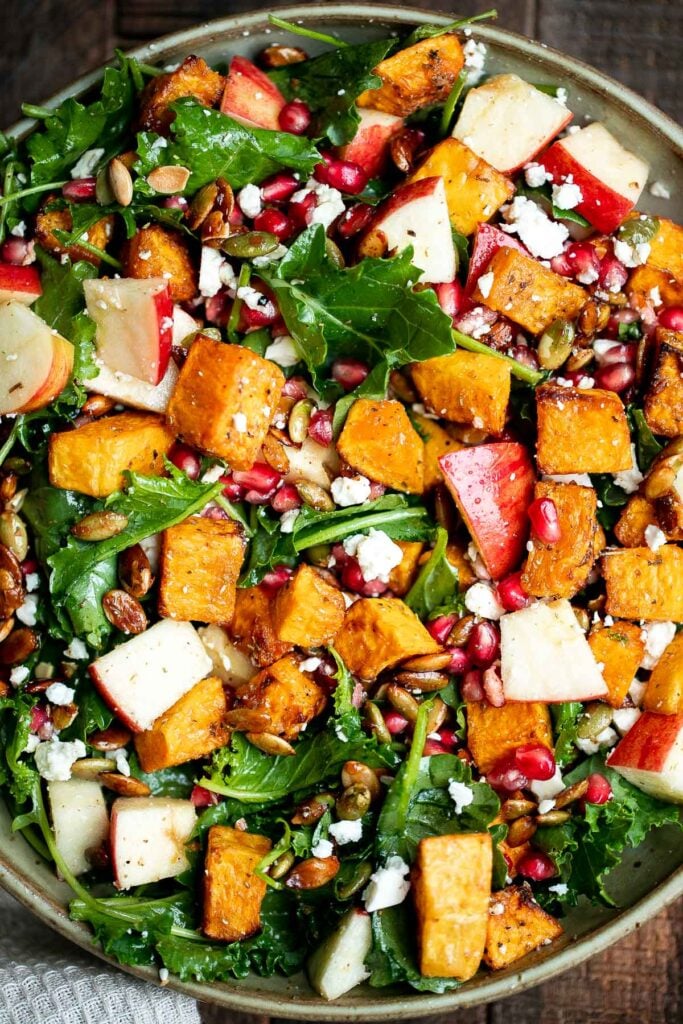 Fall harvest salad with roasted butternut squash and apple is the only salad recipe you need this fall or winter. It's healthy, wholesome, and nourishing. | aheadofthyme.com