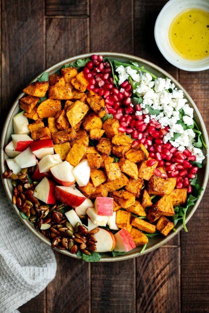 Fall harvest salad with roasted butternut squash and apple is the only salad recipe you need this fall or winter. It's healthy, wholesome, and nourishing. | aheadofthyme.com