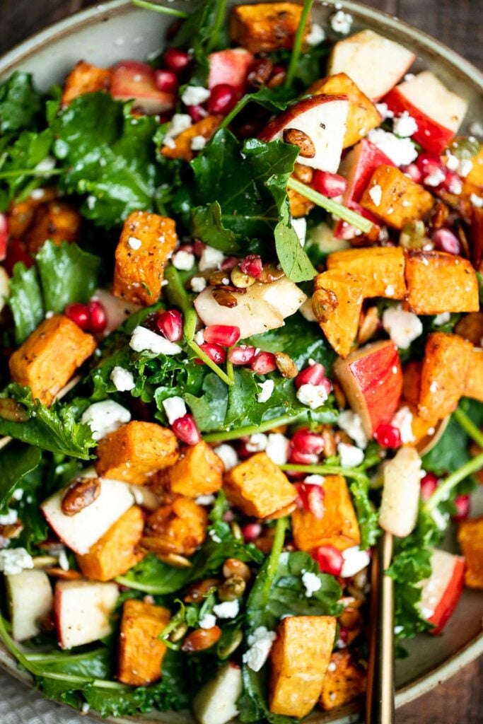 Fall harvest salad with roasted butternut squash and apple is the only salad recipe you need this fall or winter. It's healthy, wholesome, and nourishing. | aheadofthyme.com