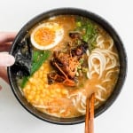 Satisfy your ramen cravings with healthy miso ramen with chicken from the comfort of your own home. Weeknight dinners have never been tastier! | aheadofthyme.com