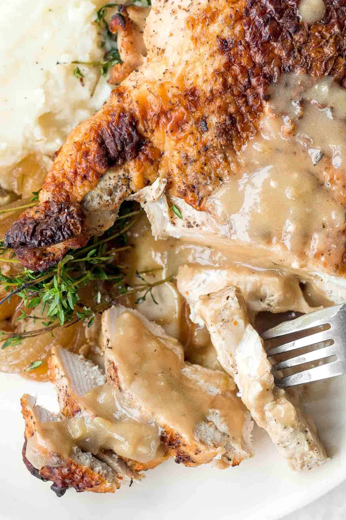 This easy Juicy Roasted Turkey Breast is the perfect main course for a small, intimate Thanksgiving dinner without the hassle of roasting a whole bird. | aheadofthyme.com