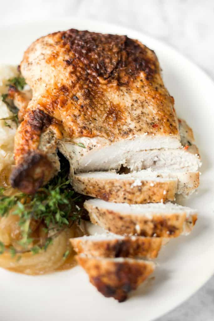 This easy Juicy Roasted Turkey Breast is the perfect main course for a small, intimate Thanksgiving dinner without the hassle of roasting a whole bird. | aheadofthyme.com