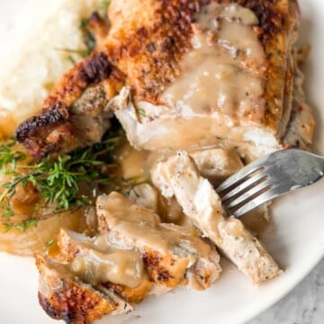 This easy Juicy Roasted Turkey Breast is the perfect main course for a small, intimate Thanksgiving dinner without the hassle of roasting a whole bird. | aheadofthyme.com