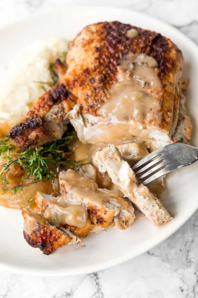 This easy Juicy Roasted Turkey Breast is the perfect main course for a small, intimate Thanksgiving dinner without the hassle of roasting a whole bird. | aheadofthyme.com