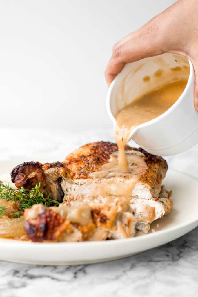 This easy Juicy Roasted Turkey Breast is the perfect main course for a small, intimate Thanksgiving dinner without the hassle of roasting a whole bird. | aheadofthyme.com