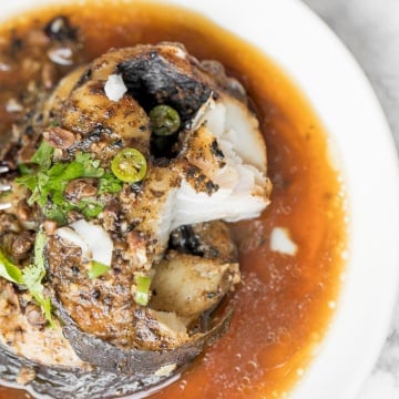 Flaky, oily, and tender air fryer cod with black bean sauce is bursting with flavour and takes less than 20 minutes to make. The perfect weeknight dinner. | aheadofthyme.com
