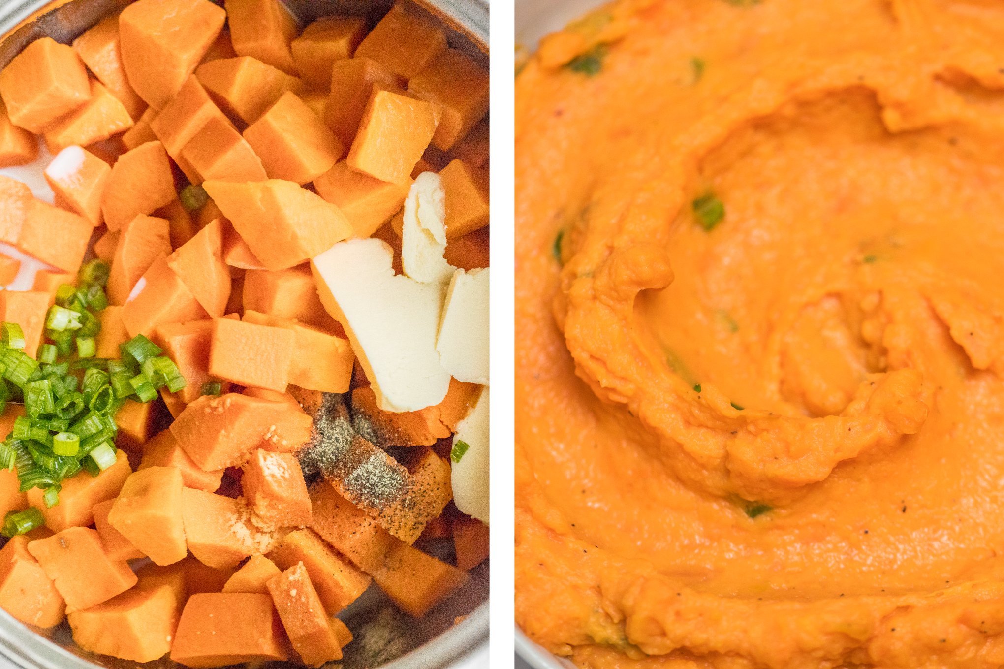 Velvety, smooth, and creamy, this savoury mashed sweet potatoes dish is quick and easy and can be made ahead of time -- it is the perfect side for your holiday meal. | aheadofthyme.com