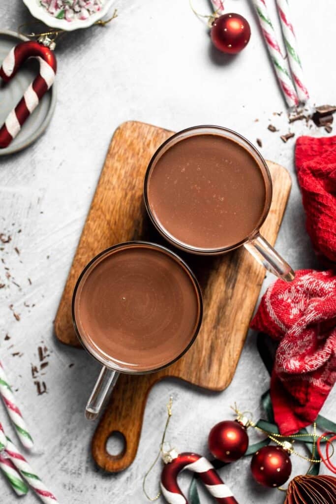 Cozy, creamy peppermint hot chocolate made with real chocolate, warm milk, and a touch of peppermint extract. Perfect for winter nights and holiday treats. | aheaofthyme.com