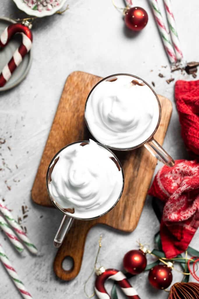 Cozy, creamy peppermint hot chocolate made with real chocolate, warm milk, and a touch of peppermint extract. Perfect for winter nights and holiday treats. | aheaofthyme.com