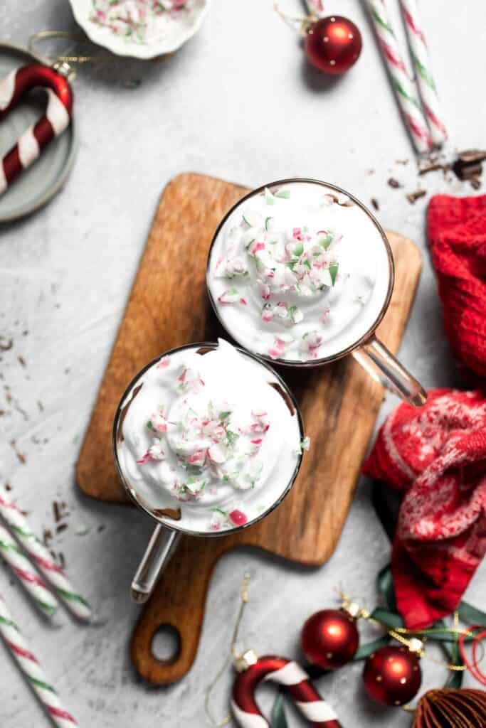 Cozy, creamy peppermint hot chocolate made with real chocolate, warm milk, and a touch of peppermint extract. Perfect for winter nights and holiday treats. | aheaofthyme.com