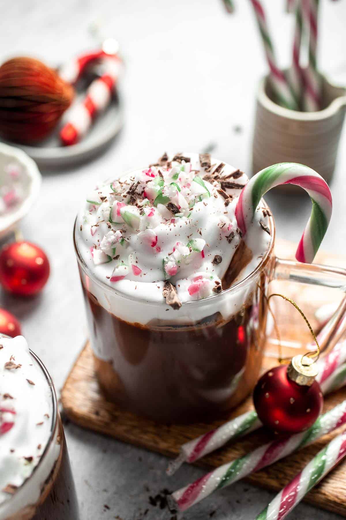 Cozy, creamy peppermint hot chocolate made with real chocolate, warm milk, and a touch of peppermint extract. Perfect for winter nights and holiday treats. | aheaofthyme.com
