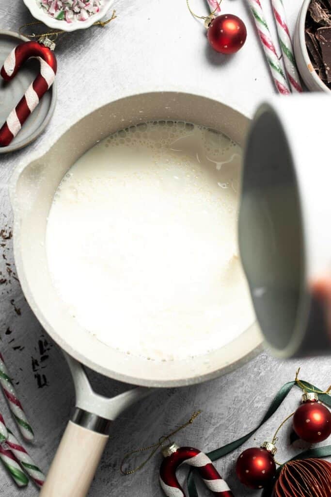 Cozy, creamy peppermint hot chocolate made with real chocolate, warm milk, and a touch of peppermint extract. Perfect for winter nights and holiday treats. | aheaofthyme.com