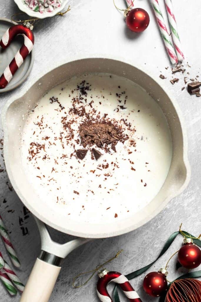 Cozy, creamy peppermint hot chocolate made with real chocolate, warm milk, and a touch of peppermint extract. Perfect for winter nights and holiday treats. | aheaofthyme.com
