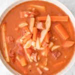Creamy and hearty Chinese-style borscht soup is loaded with carrots, potatoes, cabbage, and ham AND is both gluten-free and dairy-free. | aheadofthyme.com