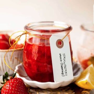 This Fresh Strawberry Sauce (3 Ingredient Topping) is quick, sweet, and fruity — perfect for pancakes, cheesecake, and more! | aheadofthyme.com