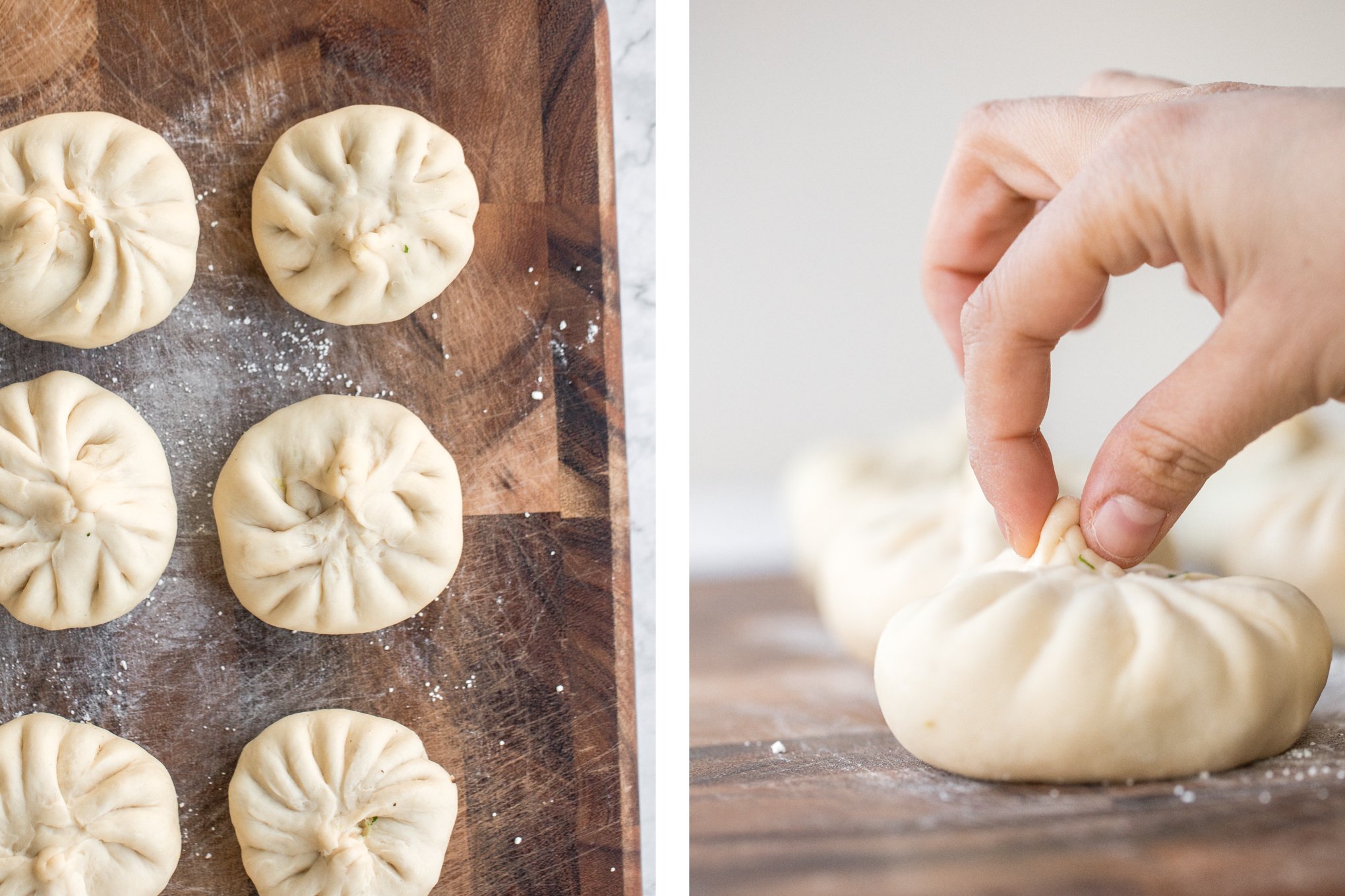 Homemade Shanghai style vegetarian steamed buns is spongy with a juicy, flavourful bok choy and mushroom filling inside bursting with Asian flavours. | aheadofthyme.com