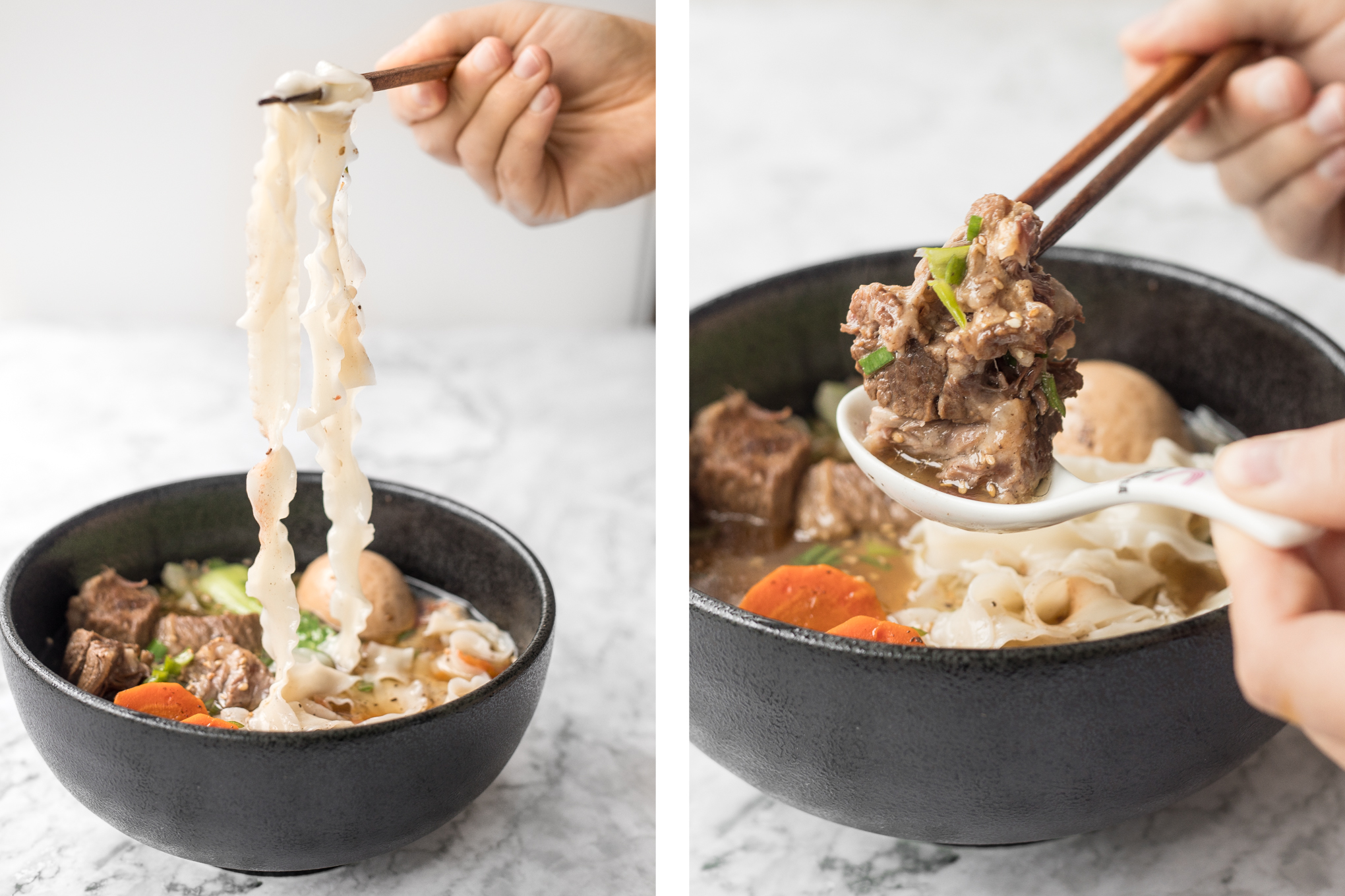 An easy weeknight dinner option, this hearty and oily slow cooker Asian beef noodle soup is packed with beef chunks, vegetables, noodles, and Asian spices and flavours. | aheadofthyme.com