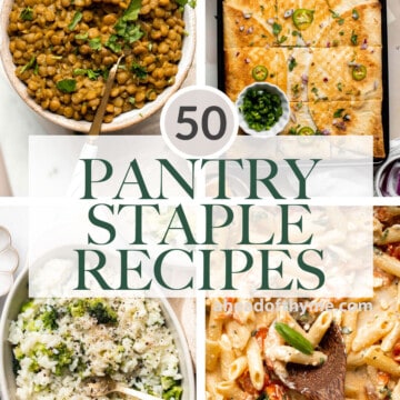 Over 50 easy pantry staple recipes that are delicious and nutritious including everything from beans and rice, soups and stews, pasta and noodles, and more! | aheadofthyme.com
