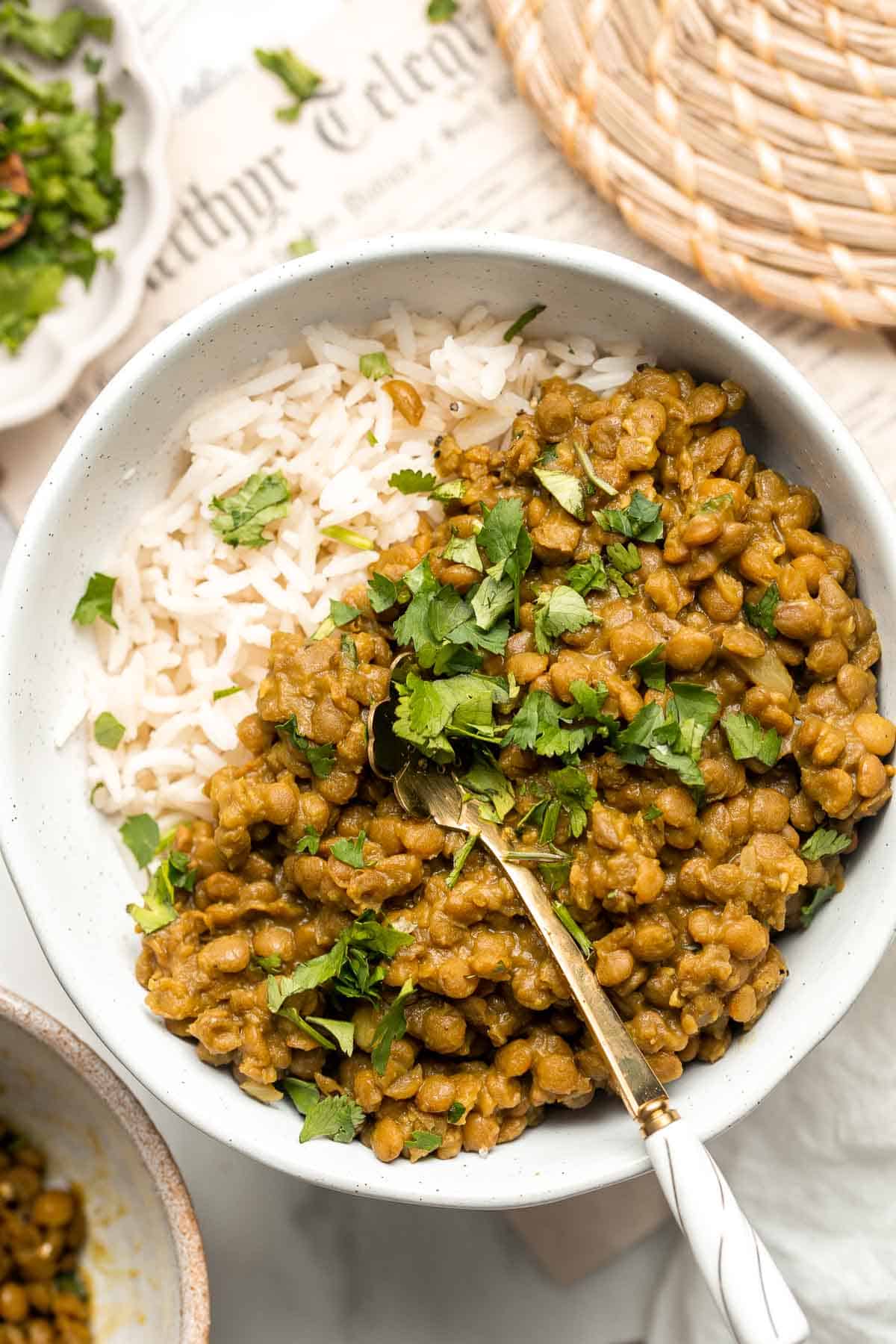 Easy 20-Minute One Pot Lentils are a healthy, nourishing, and delicious vegan meal that is easy to make in a few simple steps. Make a big batch and freeze! | aheadofthyme.com