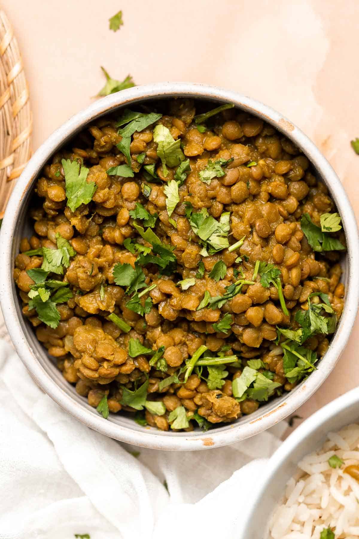 Easy 20-Minute One Pot Lentils are a healthy, nourishing, and delicious vegan meal that is easy to make in a few simple steps. Make a big batch and freeze! | aheadofthyme.com