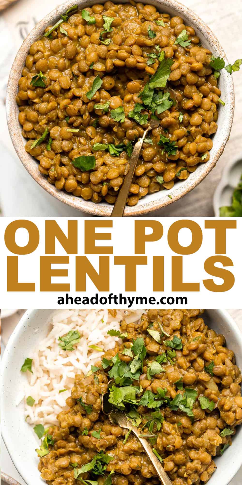 Easy 20-Minute One Pot Lentils are a healthy, nourishing, and delicious vegan meal that is easy to make in a few simple steps. Make a big batch and freeze! | aheadofthyme.com