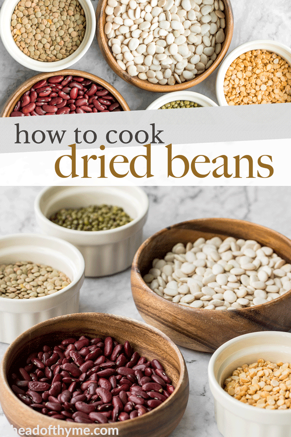 Don't know what to do with the dried beans in your pantry? Learn how easy it is to cook any type of beans -- vegan, gluten-free, and packed with protein. | aheadofthyme.com