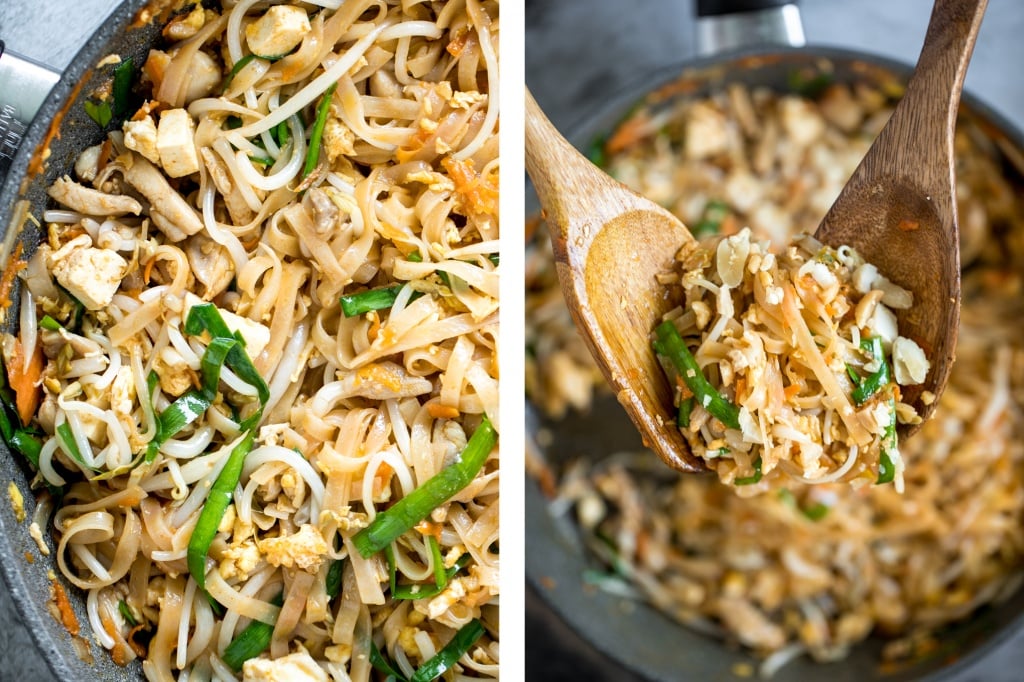 No more takeout when you can make flavourful, restaurant-style, authentic chicken Pad Thai at home in just 10 minutes. It's sweet, savoury, sour and nutty. | aheadofthyme.com