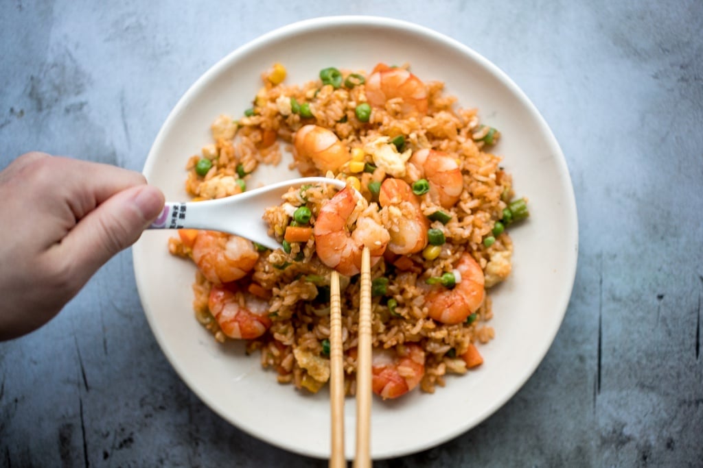 Quick and easy, one-pan, 10-minute seafood fried rice with tiger prawns is so much healthier, tastier and better than takeout. It's the easiest weeknight meal. | aheadofthyme.com